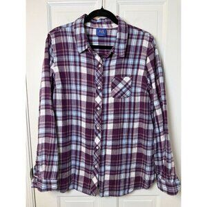 Le Tigre Women’s Button Up Plaid Purple Blue White Soft Flannel Size Large